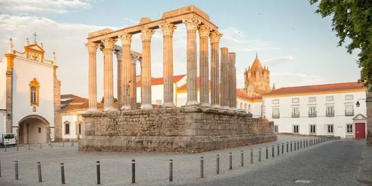 Columns of the Roman Temple in Évora in warm light
