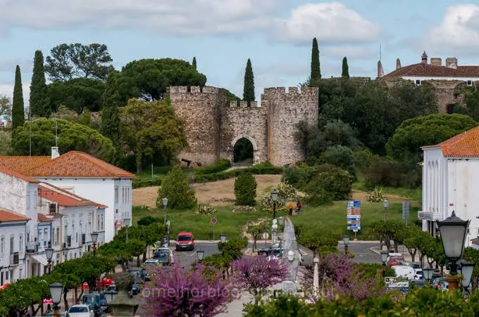 View over the rooftops of Vila Viçosa towards the castle walls